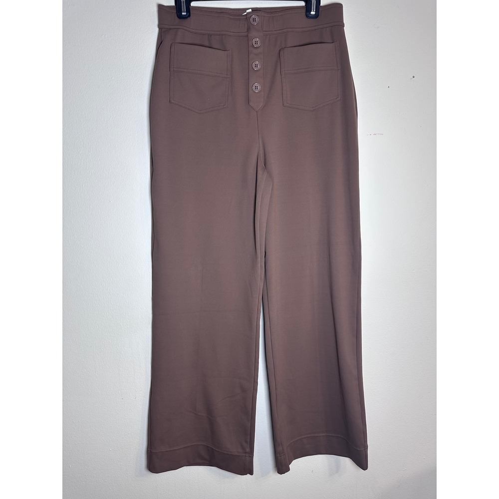 Halara Womens Brown Wide Leg High‎ Waist Button Front Casual Pants
